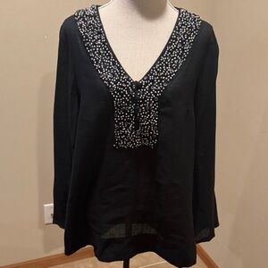 Worth Elegant Black Top with Beaded Neckline